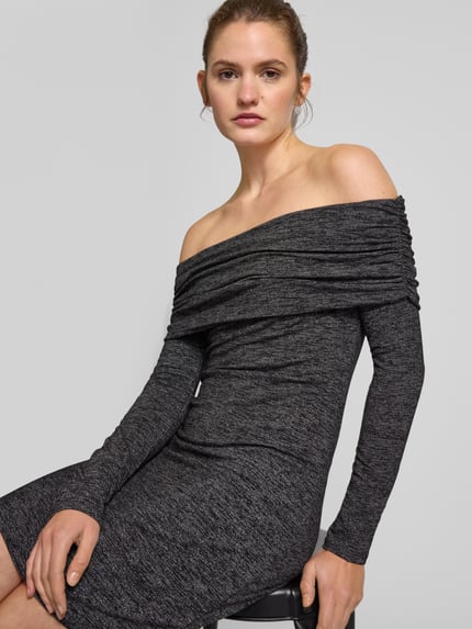 ONLY Minikleid mit Carmen-Ausschnitt mit Glitzerfaden Modell 'ROMA' Silber 3