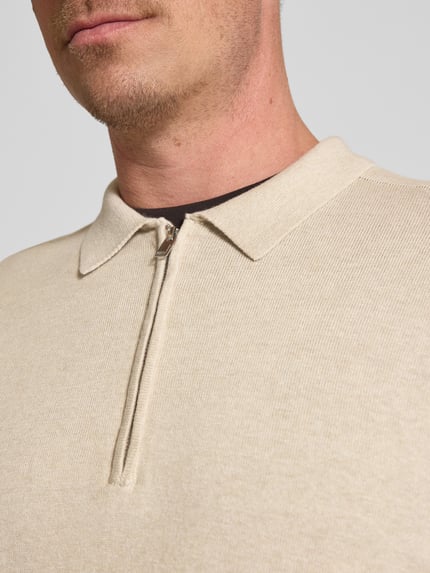 Selected Sweter z dzianiny o kroju regular fit z czystej bawełny model ‘BERG’ Złamany biały melanż 3
