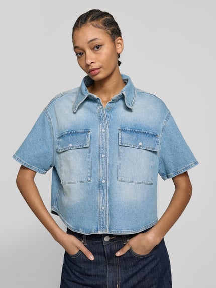Goldgarn Korte overhemdblouse in jeanslook Lichtblauw - 3