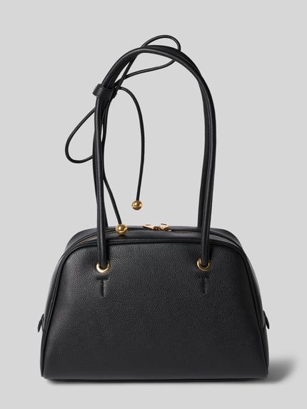 Productfoto, Shoulder Bag aus echt leer Model 'POPPY' van FURLA, zwart structuurpatroon, metallic Labelapplicatie, Hoofdvak met ritssluiting, binnenvak, smalle schouderband, Breedte maat 1: 30 cm, Lengte maat 1: 20 cm, Diepte maat 1: 66 cm, bandlengte maat 1: 16 cm