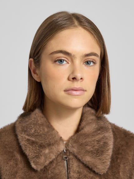 ONLY Regular fit jack van imitatiebont met platte kraag, model 'MADELINA' Taupe - 3