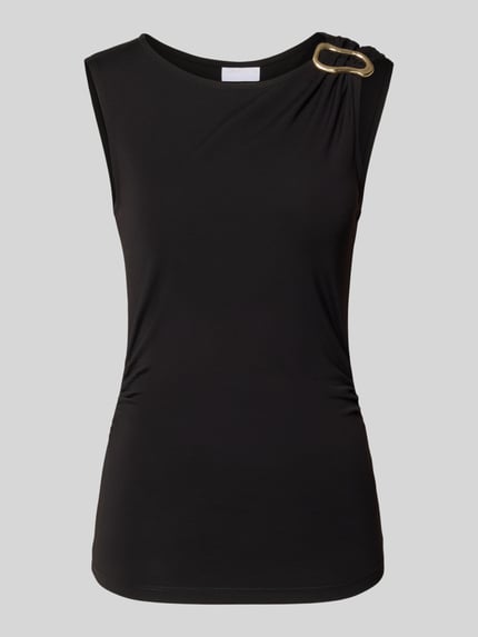 Produktfoto, Trägertop aus viscosemix met stretch van Jake*s Collection in zwart met drapering, slim fit, ronde hals, ruglengte maat 38: 60 cm