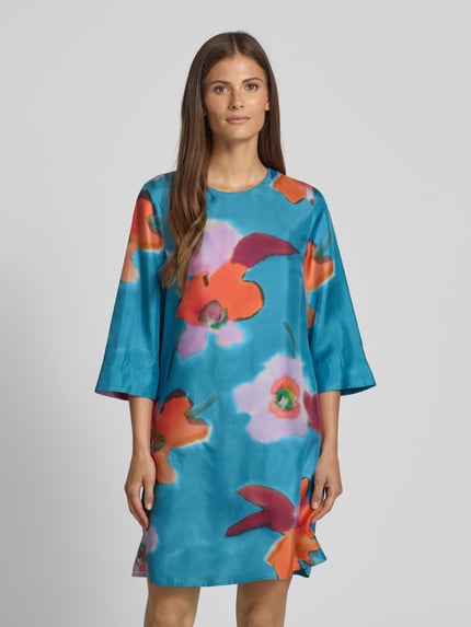 Luisa Cerano Knielanges Kleid aus Seide mit Rundhalsausschnitt Tuerkis 4