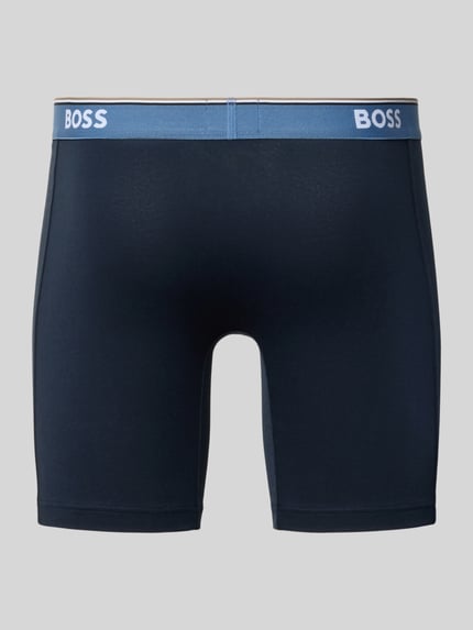 Produktfoto, dunkelblaue Pant aus Baumwoll-Mix mit hellblauem Bund und weißem BOSS-Logo, Pant & Trunk aus Baumwoll-Mix im 3er-Pack Modell 'BOXERBRLONG 3P POWER' von BOSS, Herren Pant & Trunk von BOSS