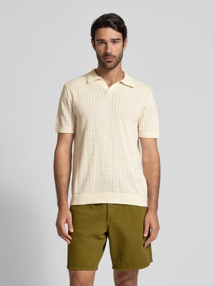 Selected Koszulka polo o kroju regular fit z efektem szydełkowym model ‘LINO’ Złamany biały 4