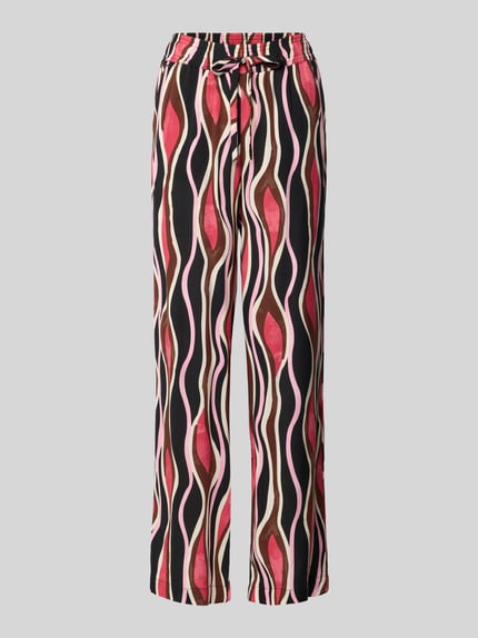 Produktfoto, Straight Fit Stoffhose aus reiner Viskose Modell 'Cammi' von Soyaconcept in buntem Muster, elastischer Bund mit Tunnelzug, Bundweite 35 cm, Innenbeinlänge 74 cm, Damen Stoffhose