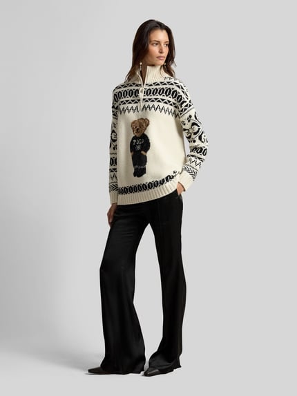 Polo Ralph Lauren Pullover aus Woll-Kaschmir-Mix mit Teddy-Motiv Weiss 1