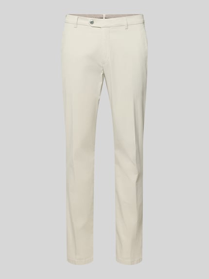 Produktfoto, Hose mit Gesäßtaschen Modell 'Lupus' von Mmx aus Baumwoll-Elasthan-Mix in Beige, Slim Fit, glatte Oberfläche, Eingrifftaschen. Ideal für Herren mit Bundweite 42 cm und Innenbeinlänge 83 cm bei Größe 32/32.