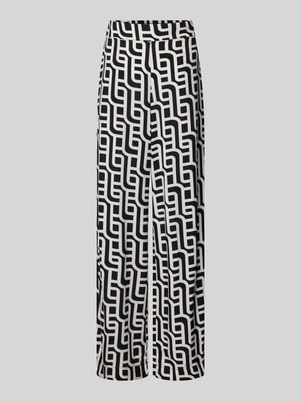 Produktfoto, Wide Leg Pants aus Viskose mit Eingrifftaschen von Christian Berg Woman, zwart-wit grafisch patroon, wide fit, elastische band, steekzakken, zuiver viscose, binnenbeenlengte bij maat 36: 77 cm, bandwijdte bij maat 36: 38 cm