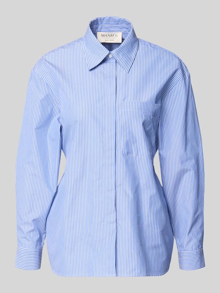 MAX&Co. Shaped Fit Langarmbluse aus reiner Baumwolle Modell 'LEBBRO' Hellblau 2