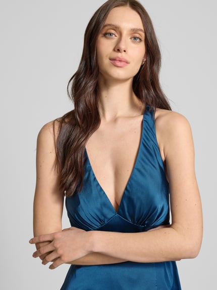 LUXUAR FASHION Abendkleid mit tiefem V-Ausschnitt Dunkelblau 3