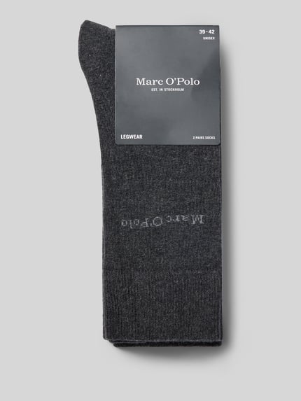 Produktfoto, Socken mit weichem Komfortbund im 2er-Pack von MARC O'POLO, melierte Optik, strukturiertes Muster, grau, Damen Socken, Verpackung deutlich sichtbar