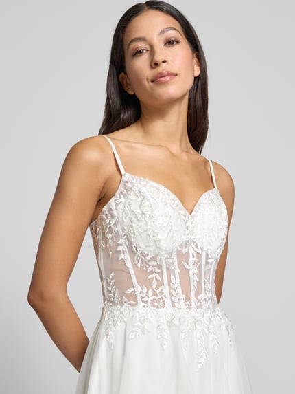 LUXUAR FASHION Avondjurk van tule met bloemenstitchings Offwhite - 6
