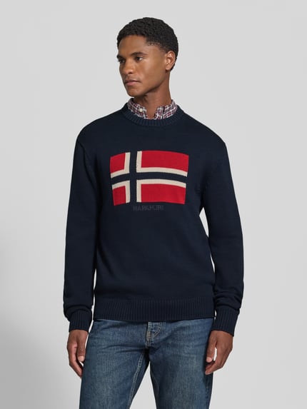 Napapijri Sweter z dzianiny z czystej bawełny model 'MURA' Granatowy 4