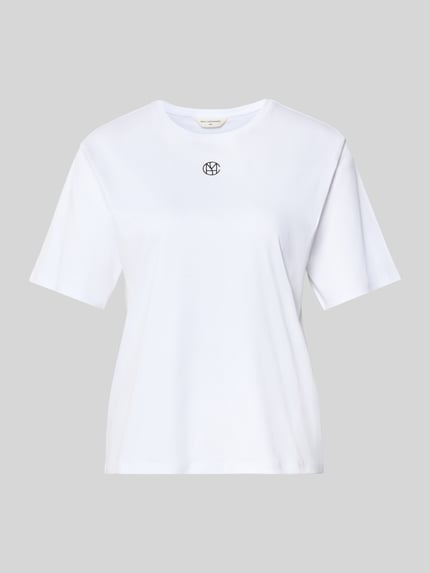 Produktfoto, weißes Regular Fit T-Shirt aus reiner Baumwolle Modell 'Melea' von MSCH Copenhagen mit Logo-Print und Rundhalsausschnitt.