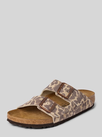 Birkenstock Pantoletten mit verstellbaren Schnallen aus Rindsvelours Hellbraun 1