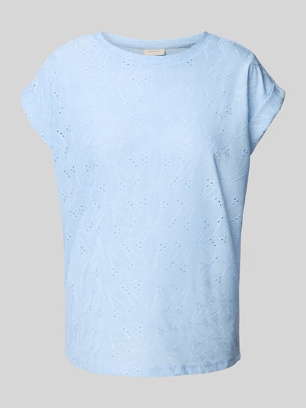 FREE/QUENT T-shirt met broderie anglaise, model 'Blond' Lichtblauw - 2