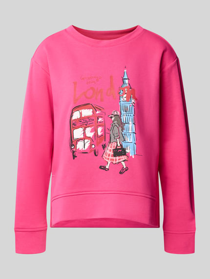 Produktfoto, Sweatshirt mit Motiv-Print und Rundhalsausschnitt von Milano Italy in Pink, Baumwoll-Mix, Motiv London, Relaxed Fit