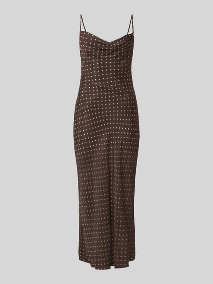 Produktfoto, Midikleid aus Lyocell-Mix mit Viskose-Anteil Modell 'Lina' von GUESS, braun mit Allover-Paisley-Print, Slim Fit, Spaghetti-Träger