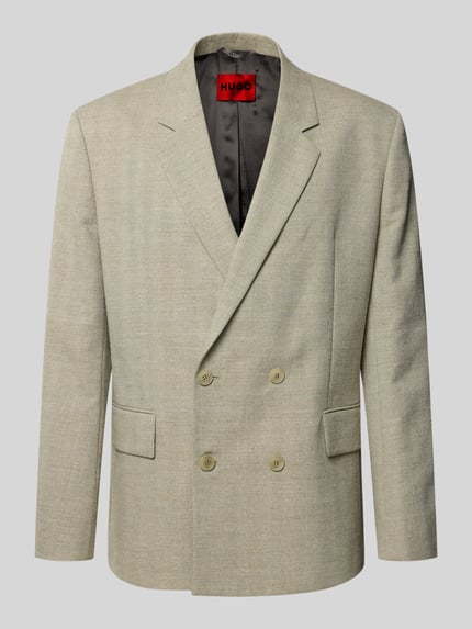 Productfoto, Regular Fit Anzugsakko met katoen-linnenmix van HUGO, visgraatpatroon, beige kleur, reverskraag, dubbele knoopsluiting, klepzakken, webstructuur.