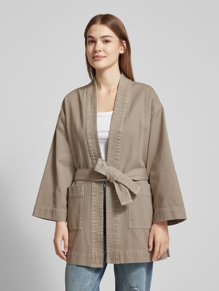 Jake*s Casual Jacke in Denim-Optik mit Taillengürtel Schlamm 4