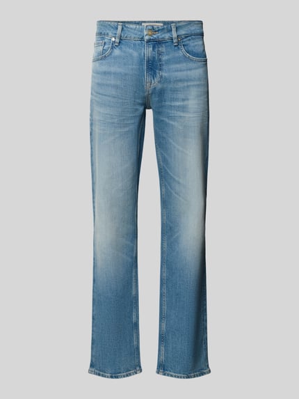 Produktfoto, jasnoniebieskie jeansy Slim Fit GUESS Slim Fit Jeans im Used-Look Model 'ANGELS' z wpuszczanymi kieszeniami, mieszanka bawełny i elastanu, efekt znoszenia, Szerokość w rozmiarze 32/32: 43 cm, Długość wewnętrzna nogawki 80 cm