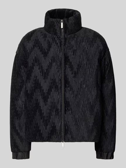 Produktfoto, Jacke mit Zweiwege-Reißverschluss von Emporio Armani in Schwarz mit Ripp-Optik, hohem Stehkragen und elastischen Abschlüssen
