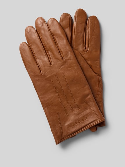 bugatti Handschoenen van echt leer met labeldetail Cognac - 1