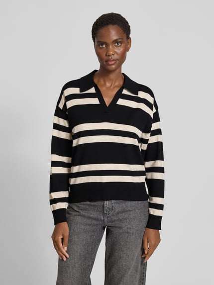 FREE/QUENT Sweter z dzianiny z wykładanym kołnierzem model ‘FLOW’ Czarny 4