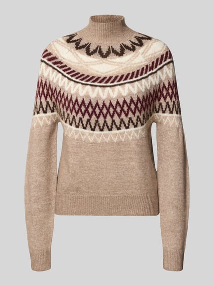 VERO MODA Pullover mit Jacquard-Strickoptik Modell 'VMMAPLE' Taupe Melange 2