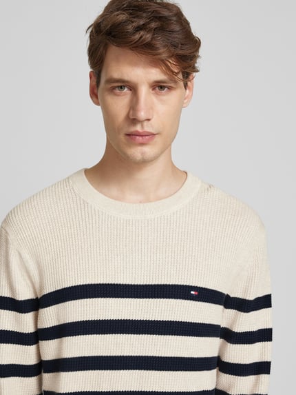 Tommy Hilfiger Gebreide pullover met labelstitching en ronde hals Offwhite - 3