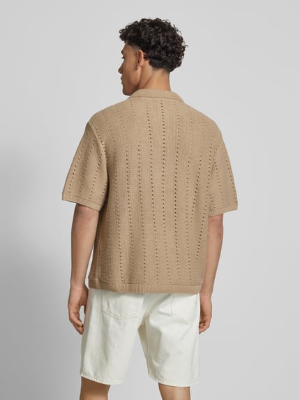 JACK & JONES Relaxed Fit Poloshirt mit Lochmuster Modell 'PAROS' Offwhite Melange 5