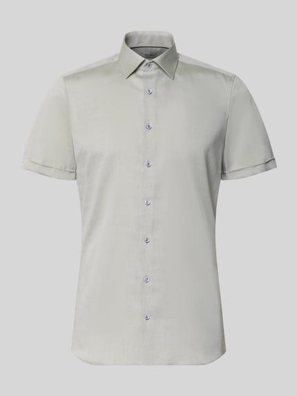 Produktfoto, Slim Fit Business-Hemd mit Kentkragen van OLYMP Level Five in lichtgrijs, puur katoen, knoopsluiting, korte mouwen met omslag, ruglengte 70 cm, schouderbreedte 40 cm, mouwlengte 24 cm