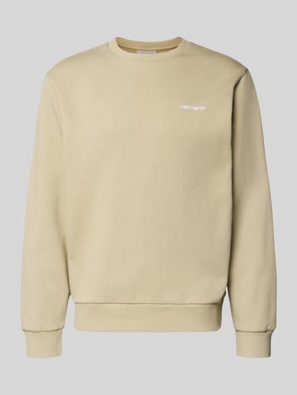 Produktfoto, Sweatshirt mit Rundhalsausschnitt und Label-Stitching van Carhartt Work In Progress, mix van katoen en elastaan, regular fit, ronde hals, labelstitching, ruglengte maat M 68 cm, mouwlengte maat M 65 cm, effen beige kleur, zachte textuur
