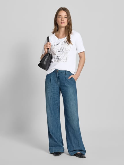 monari T-shirt met statementprint en met siersteentjes Ecru - 1