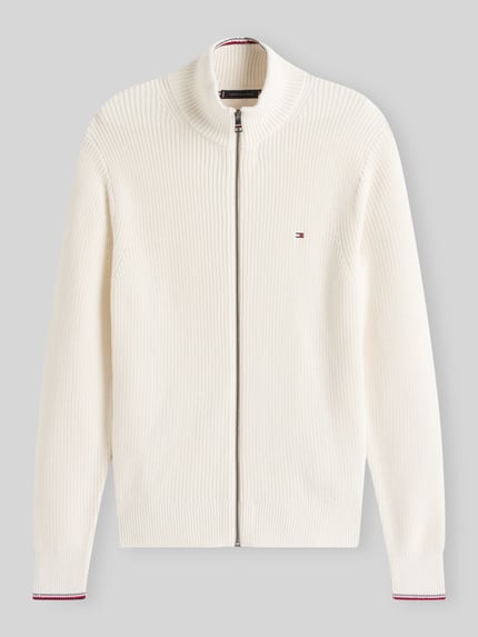Tommy Hilfiger Regular Fit Strickjacke aus reiner Baumwolle Offwhite 2