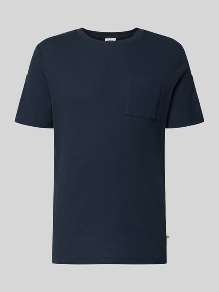 Productfoto, Regular Fit T-Shirt aus Baumwoll-Mix van s.Oliver RED LABEL, donkerblauw, effen, piqué textuur, ronde hals, borstzak, korte mouw