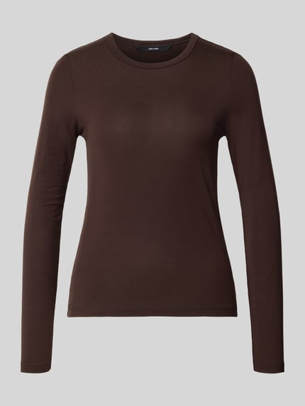 Produktfoto, dunkelbraunes Slim Fit Langarmshirt aus Lyocell-Mix Modell 'ADA' von VERO MODA, Damen Langarmshirt, glatte Textur