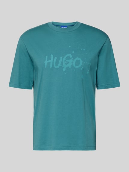 Produktfoto, Regular Fit T-Shirt aus reiner Baumwolle Modell 'NIEROFIX_U261' von HUGO, unifarben, label stitching, motiv-print, okrągły dekolt, krótki rękaw, materiał: czysta bawełna