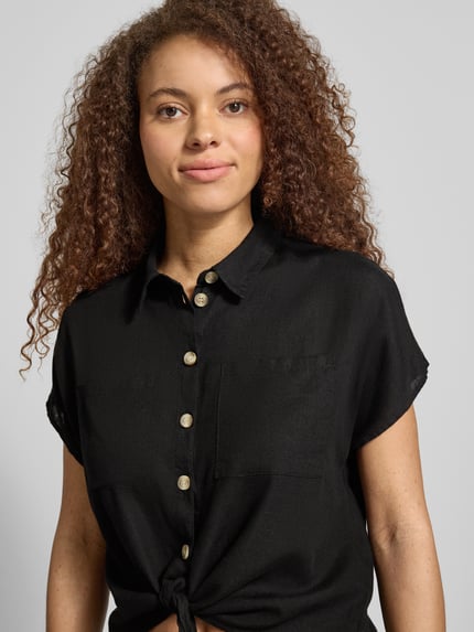 PIECES regular fit overhemdblouse van mix van viscose en linnen model 'PIA' Zwart - 3