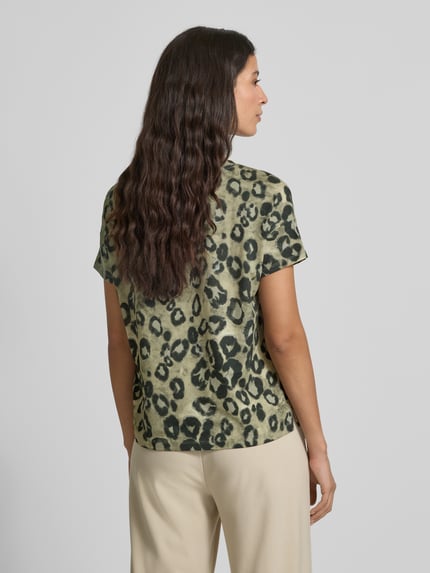monari Regular Fit T-Shirt aus Viskose-Mix mit Allover-Animal-Print Gruen Melange 5