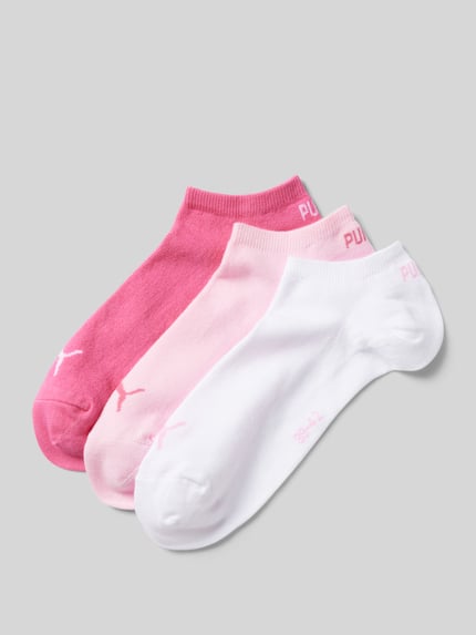 Produktfoto, Sneakersocken mit Logo im 3er-Pack van PUMA, dames sokken in katoenmix met stretch, nauwsluitend, logoprint, set van 3, roze tinten.