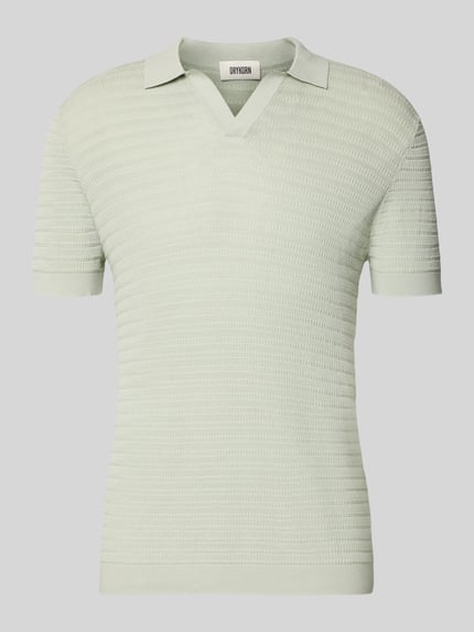 Productfoto, Slim Fit Strick-Poloshirt met structuurpatroon model 'BRAIAN' van Drykorn, katoen, V-hals, lichtgroen textuur, heren poloshirt