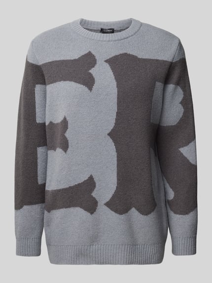 Elias Rumelis Strickpullover mit Label-Print Modell 'Laith' Mittelgrau 2