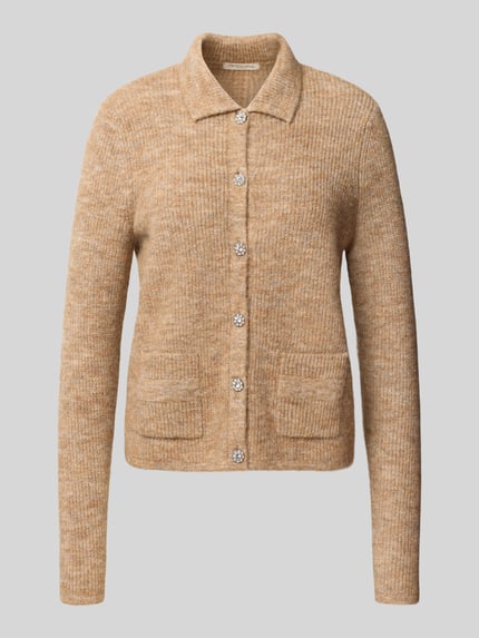 Produktfoto, Strickjacke mit Umlegekragen und Knopfleiste von Christian Berg Woman im beigefarbenen Material-Mix mit Woll-Anteil, Regular Fit