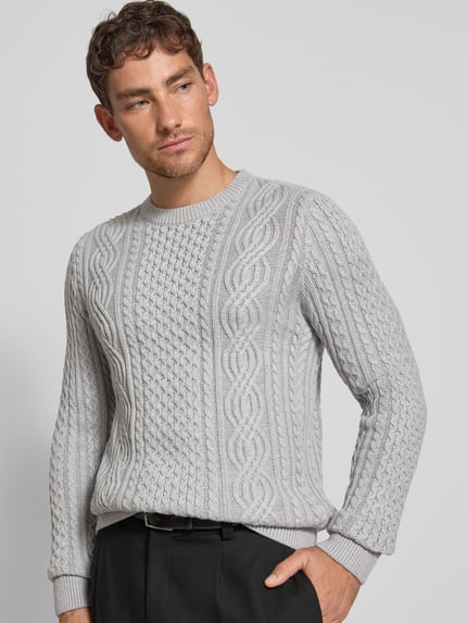 JACK & JONES Premium Sweter z dzianiny z prążkowanymi wykończeniami model ‘BLUSEAN’ Jasnoszary melanż 3