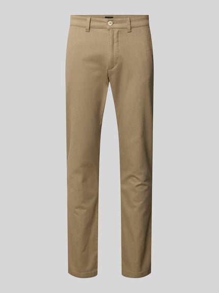 Produktfoto, Slim Fit Chino aus Baumwoll-Mix Modell 'Chino Slim 2' von BOSS Orange in Beige, strukturierte Twill-Oberfläche, unifarben, seitliche Eingrifftaschen, Bundfalte, Knopfverschluss, Baumwollmix