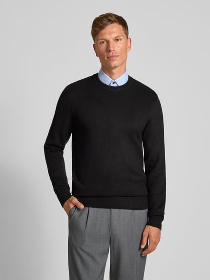 Casual Friday Sweter z dzianiny o kroju regular fit z okrągłym dekoltem model ‘Heine’ Czarny 4