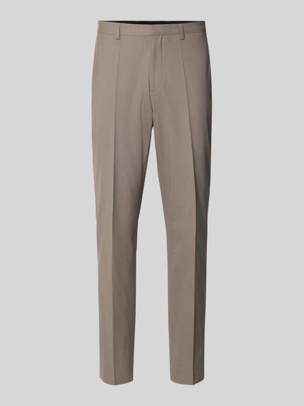 Produktfoto, beżowa Skinny Fit Anzughose aus Woll-Mix Modell 'HESTEN253X' von HUGO, gładka struktura, pasek, kieszenie, krój extra slim fit