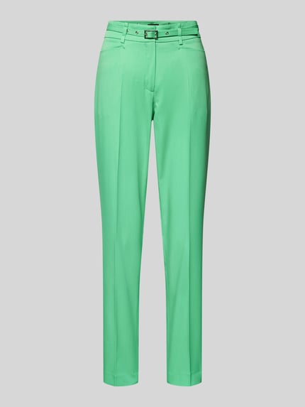 MORE & MORE Stoffen broek in effen design met riem Lichtgroen - 2